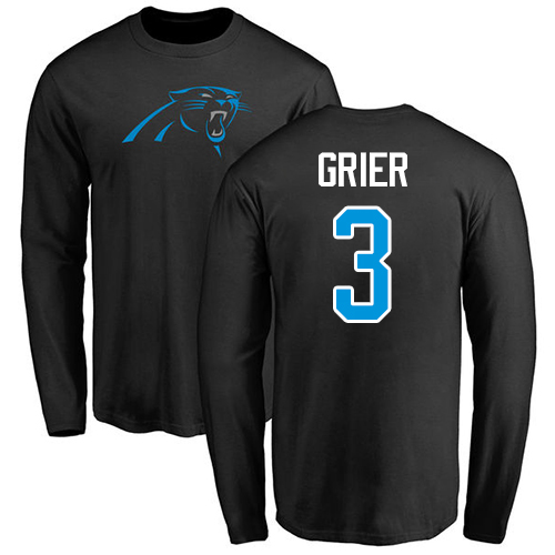 Carolina Panthers Men Black Will Grier Name and Number Logo NFL Football #3 Long Sleeve T Shirt->nfl t-shirts->Sports Accessory